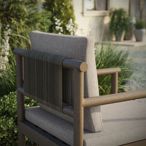 Modway Furniture Eleni Solid Teak Outdoor Dining Chair with Woven Rope Back for Patio Decks Weathered Gray Pebble EEI-7561-WGR-PEB