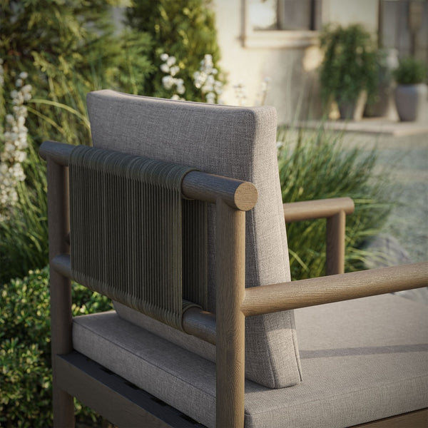 Modway Furniture Eleni Solid Teak Outdoor Dining Chair with Woven Rope Back for Patio Decks Weathered Gray Pebble EEI-7561-WGR-PEB