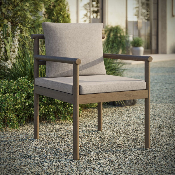 Modway Furniture Eleni Solid Teak Outdoor Dining Chair with Woven Rope Back for Patio Decks Weathered Gray Pebble EEI-7561-WGR-PEB