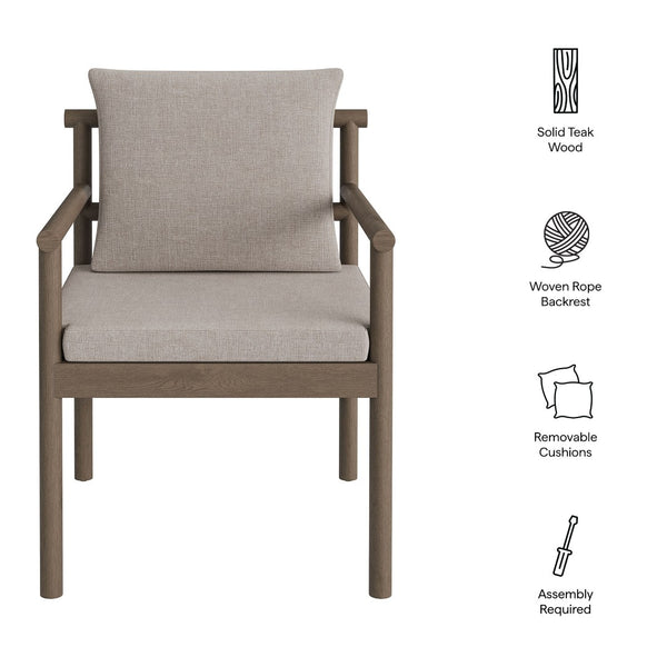 Modway Furniture Eleni Solid Teak Outdoor Dining Chair with Woven Rope Back for Patio Decks Weathered Gray Pebble EEI-7561-WGR-PEB
