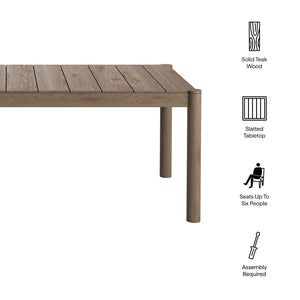 Modway Furniture Eleni Solid Teak Outdoor Dining Table Seats Six with Slatted Top for Patio Decks Weathered Gray EEI-7562-WGR