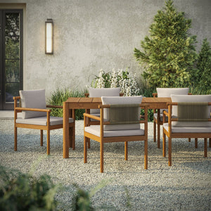 Modway Furniture Eleni Solid Teak Outdoor Dining Set Seats Six with Rope Accent Armchairs Natural Sail EEI-7563-NAT-SAI