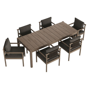 Modway Furniture Eleni Solid Teak Outdoor Dining Set Seats Six with Rope Accent Armchairs Weathered Gray Flint EEI-7563-WGR-FLI