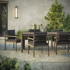 Modway Furniture Eleni Solid Teak Outdoor Dining Set Seats Six with Rope Accent Armchairs Weathered Gray Flint EEI-7563-WGR-FLI