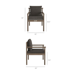 Modway Furniture Eleni Solid Teak Outdoor Dining Set Seats Six with Rope Accent Armchairs Weathered Gray Flint EEI-7563-WGR-FLI