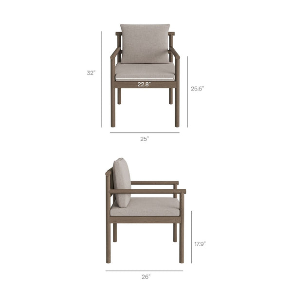 Modway Furniture Eleni Solid Teak Outdoor Dining Set Seats Six with Rope Accent Armchairs Weathered Gray Pebble EEI-7563-WGR-PEB