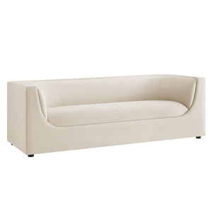 Modway Furniture Hilda Sculptural Curved Velvet Sofa Three Seat Low Profile Contemporary Living Room Alabaster EEI-7564-ALA