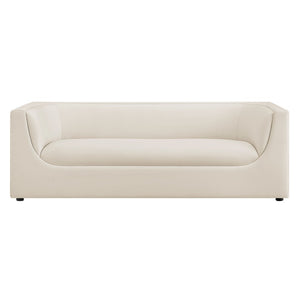 Modway Furniture Hilda Sculptural Curved Velvet Sofa Three Seat Low Profile Contemporary Living Room Alabaster EEI-7564-ALA