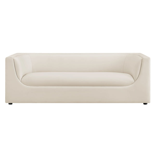 Modway Furniture Hilda Sculptural Curved Velvet Sofa Three Seat Low Profile Contemporary Living Room Alabaster EEI-7564-ALA