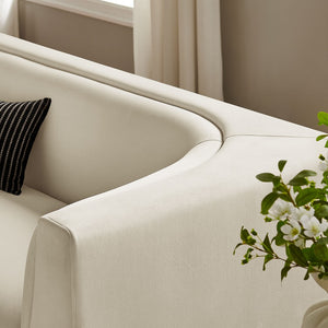 Modway Furniture Hilda Sculptural Curved Velvet Sofa Three Seat Low Profile Contemporary Living Room Alabaster EEI-7564-ALA