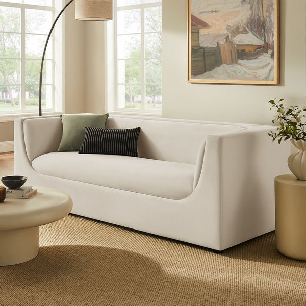 Modway Furniture Hilda Sculptural Curved Velvet Sofa Three Seat Low Profile Contemporary Living Room Alabaster EEI-7564-ALA