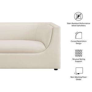 Modway Furniture Hilda Sculptural Curved Velvet Sofa Three Seat Low Profile Contemporary Living Room Alabaster EEI-7564-ALA