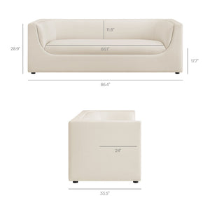Modway Furniture Hilda Sculptural Curved Velvet Sofa Three Seat Low Profile Contemporary Living Room Alabaster EEI-7564-ALA