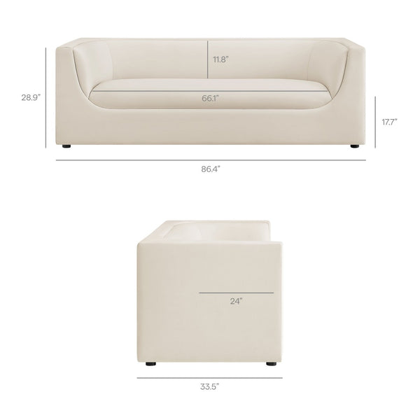 Modway Furniture Hilda Sculptural Curved Velvet Sofa Three Seat Low Profile Contemporary Living Room Alabaster EEI-7564-ALA