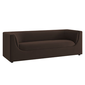 Modway Furniture Hilda Sculptural Curved Velvet Sofa Three Seat Low Profile Contemporary Living Room Chocolate Brown EEI-7564-CHB