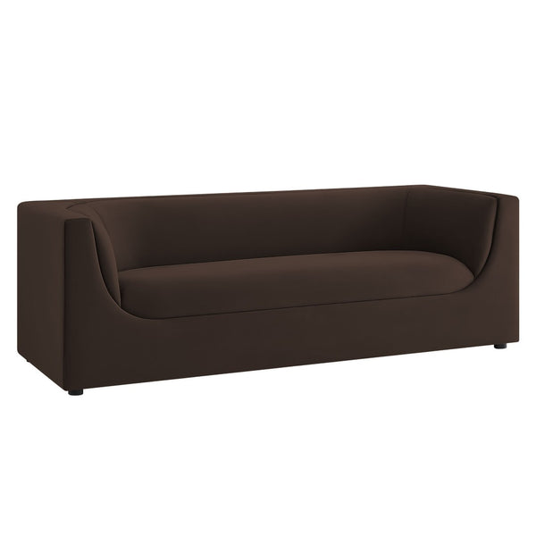 Modway Furniture Hilda Sculptural Curved Velvet Sofa Three Seat Low Profile Contemporary Living Room Chocolate Brown EEI-7564-CHB