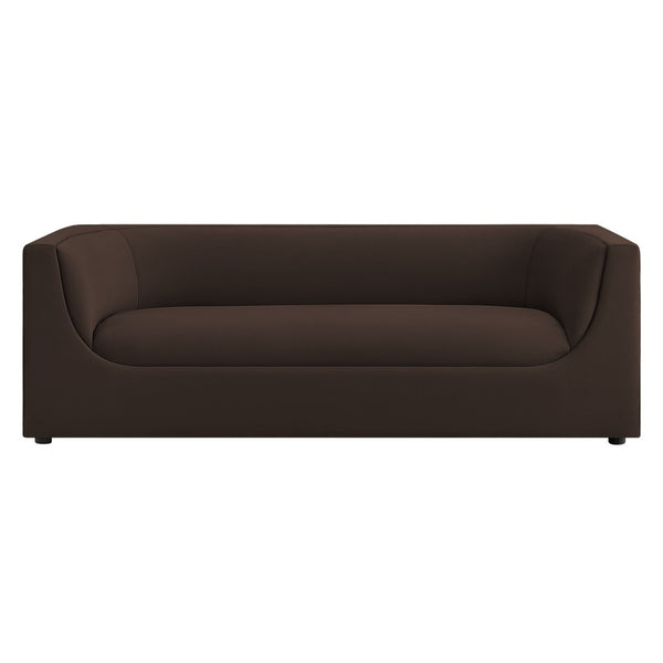 Modway Furniture Hilda Sculptural Curved Velvet Sofa Three Seat Low Profile Contemporary Living Room Chocolate Brown EEI-7564-CHB