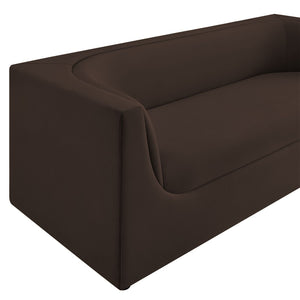 Modway Furniture Hilda Sculptural Curved Velvet Sofa Three Seat Low Profile Contemporary Living Room Chocolate Brown EEI-7564-CHB