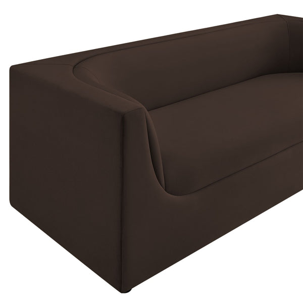 Modway Furniture Hilda Sculptural Curved Velvet Sofa Three Seat Low Profile Contemporary Living Room Chocolate Brown EEI-7564-CHB