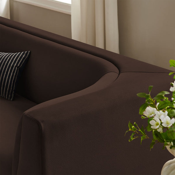 Modway Furniture Hilda Sculptural Curved Velvet Sofa Three Seat Low Profile Contemporary Living Room Chocolate Brown EEI-7564-CHB