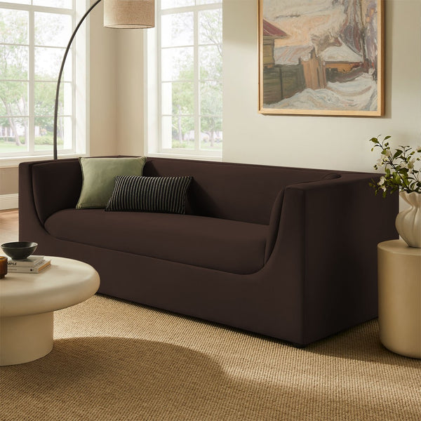 Modway Furniture Hilda Sculptural Curved Velvet Sofa Three Seat Low Profile Contemporary Living Room Chocolate Brown EEI-7564-CHB