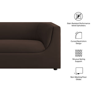 Modway Furniture Hilda Sculptural Curved Velvet Sofa Three Seat Low Profile Contemporary Living Room Chocolate Brown EEI-7564-CHB