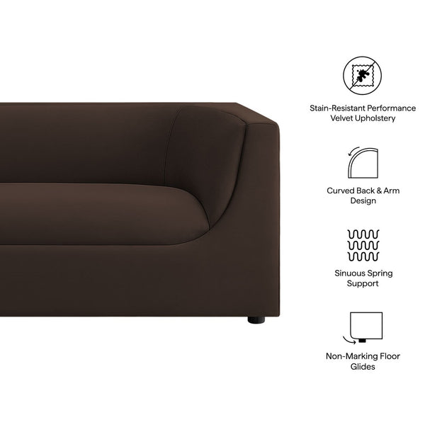 Modway Furniture Hilda Sculptural Curved Velvet Sofa Three Seat Low Profile Contemporary Living Room Chocolate Brown EEI-7564-CHB