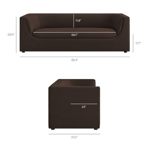 Modway Furniture Hilda Sculptural Curved Velvet Sofa Three Seat Low Profile Contemporary Living Room Chocolate Brown EEI-7564-CHB