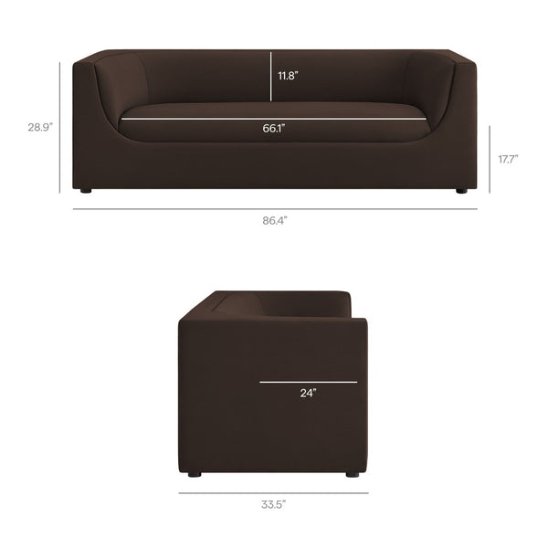 Modway Furniture Hilda Sculptural Curved Velvet Sofa Three Seat Low Profile Contemporary Living Room Chocolate Brown EEI-7564-CHB