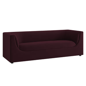 Modway Furniture Hilda Sculptural Curved Velvet Sofa Three Seat Low Profile Contemporary Living Room Mulberry EEI-7564-MUL