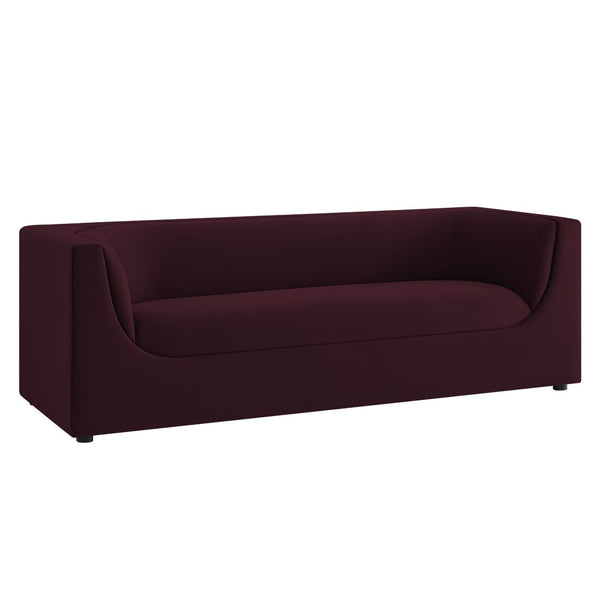Modway Furniture Hilda Sculptural Curved Velvet Sofa Three Seat Low Profile Contemporary Living Room Mulberry EEI-7564-MUL