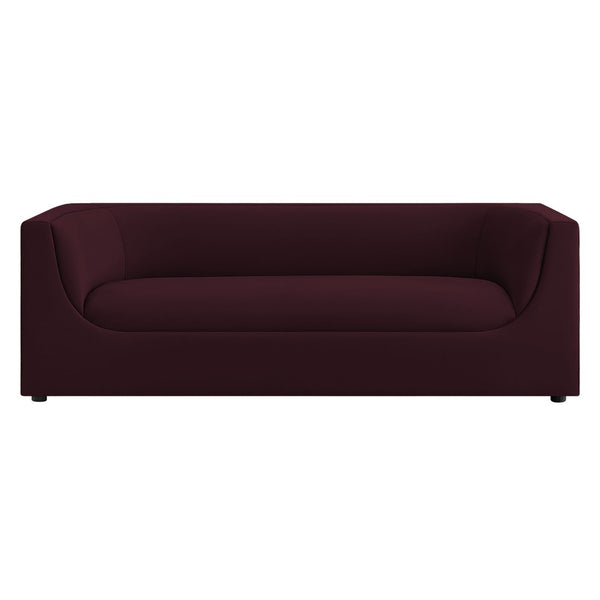 Modway Furniture Hilda Sculptural Curved Velvet Sofa Three Seat Low Profile Contemporary Living Room Mulberry EEI-7564-MUL