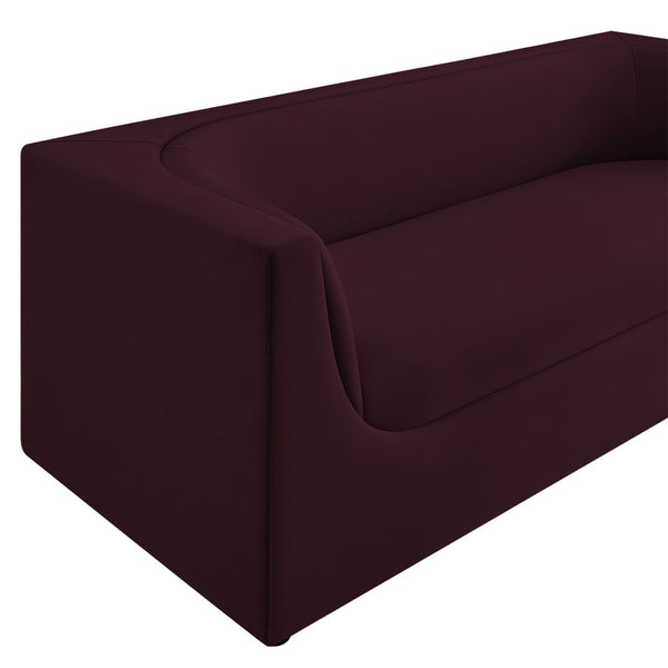 Modway Furniture Hilda Sculptural Curved Velvet Sofa Three Seat Low Profile Contemporary Living Room Mulberry EEI-7564-MUL