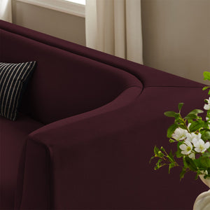 Modway Furniture Hilda Sculptural Curved Velvet Sofa Three Seat Low Profile Contemporary Living Room Mulberry EEI-7564-MUL