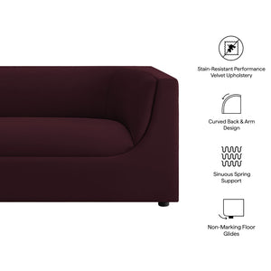 Modway Furniture Hilda Sculptural Curved Velvet Sofa Three Seat Low Profile Contemporary Living Room Mulberry EEI-7564-MUL