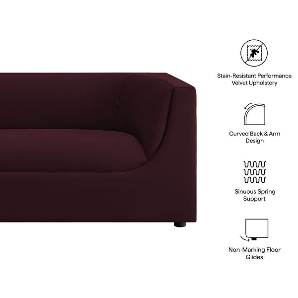Modway Furniture Hilda Sculptural Curved Velvet Sofa Three Seat Low Profile Contemporary Living Room Mulberry EEI-7564-MUL