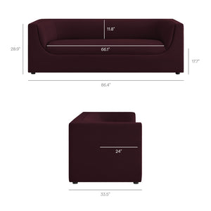 Modway Furniture Hilda Sculptural Curved Velvet Sofa Three Seat Low Profile Contemporary Living Room Mulberry EEI-7564-MUL