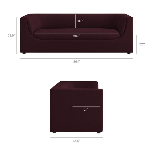 Modway Furniture Hilda Sculptural Curved Velvet Sofa Three Seat Low Profile Contemporary Living Room Mulberry EEI-7564-MUL