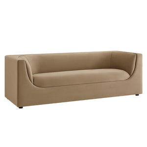 Modway Furniture Hilda Sculptural Curved Velvet Sofa Three Seat Low Profile Contemporary Living Room Taupe EEI-7564-TAU