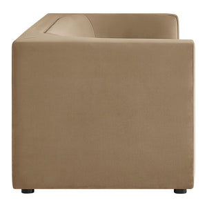 Modway Furniture Hilda Sculptural Curved Velvet Sofa Three Seat Low Profile Contemporary Living Room Taupe EEI-7564-TAU