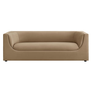 Modway Furniture Hilda Sculptural Curved Velvet Sofa Three Seat Low Profile Contemporary Living Room Taupe EEI-7564-TAU