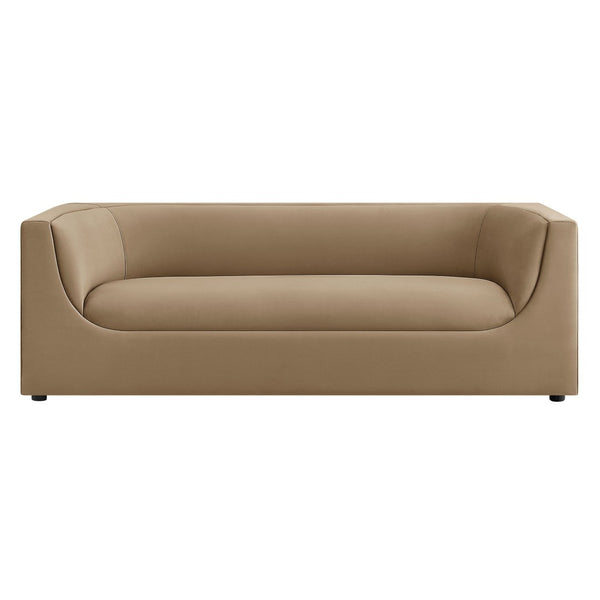 Modway Furniture Hilda Sculptural Curved Velvet Sofa Three Seat Low Profile Contemporary Living Room Taupe EEI-7564-TAU
