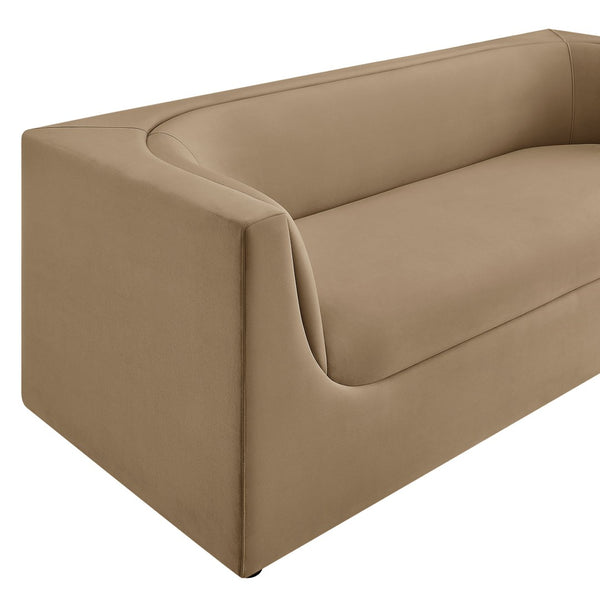 Modway Furniture Hilda Sculptural Curved Velvet Sofa Three Seat Low Profile Contemporary Living Room Taupe EEI-7564-TAU
