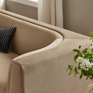 Modway Furniture Hilda Sculptural Curved Velvet Sofa Three Seat Low Profile Contemporary Living Room Taupe EEI-7564-TAU