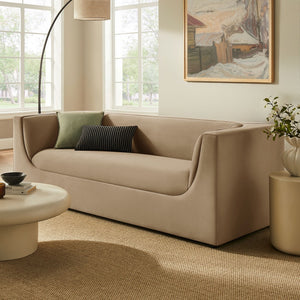 Modway Furniture Hilda Sculptural Curved Velvet Sofa Three Seat Low Profile Contemporary Living Room Taupe EEI-7564-TAU
