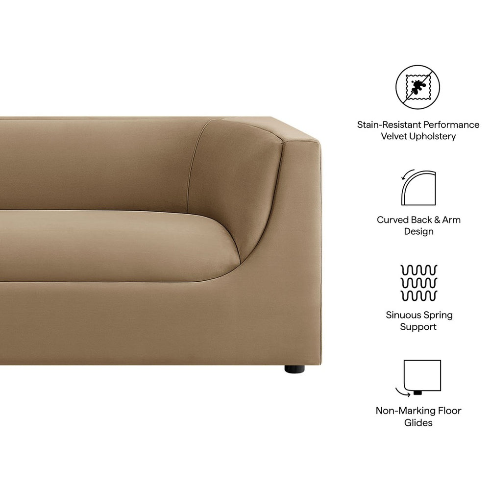 Modway Furniture Hilda Sculptural Curved Velvet Sofa Three Seat Low Profile Contemporary Living Room Taupe EEI-7564-TAU