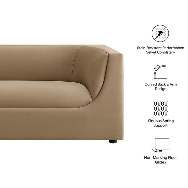 Modway Furniture Hilda Sculptural Curved Velvet Sofa Three Seat Low Profile Contemporary Living Room Taupe EEI-7564-TAU