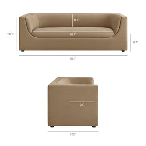 Modway Furniture Hilda Sculptural Curved Velvet Sofa Three Seat Low Profile Contemporary Living Room Taupe EEI-7564-TAU