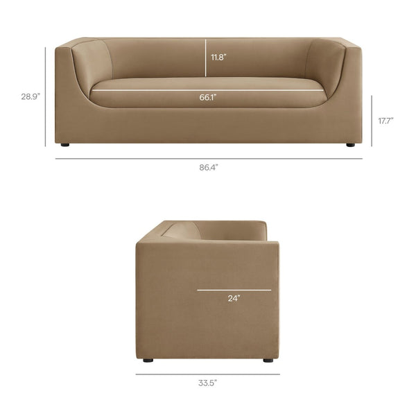 Modway Furniture Hilda Sculptural Curved Velvet Sofa Three Seat Low Profile Contemporary Living Room Taupe EEI-7564-TAU