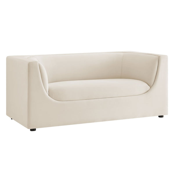 Modway Furniture Hilda Sculptural Performance Velvet Loveseat with Curved Wraparound Back for Modern Living Alabaster EEI-7565-ALA